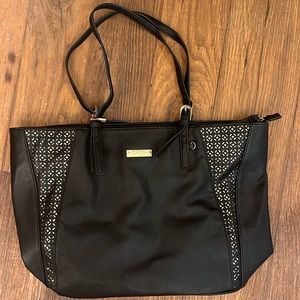 Jessica Simpson black tote shoulder purse with gold detailing